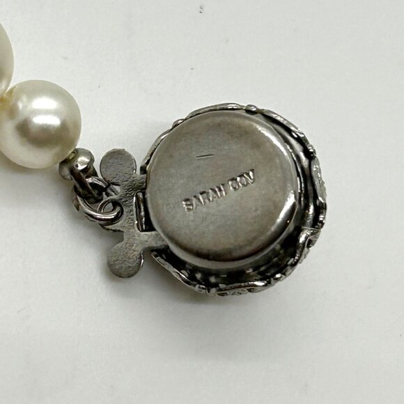 Vintage Sarah Coventry Faux Pearl Necklace, Floral Box ClaspTimeless 1960s - Picture 13 of 16